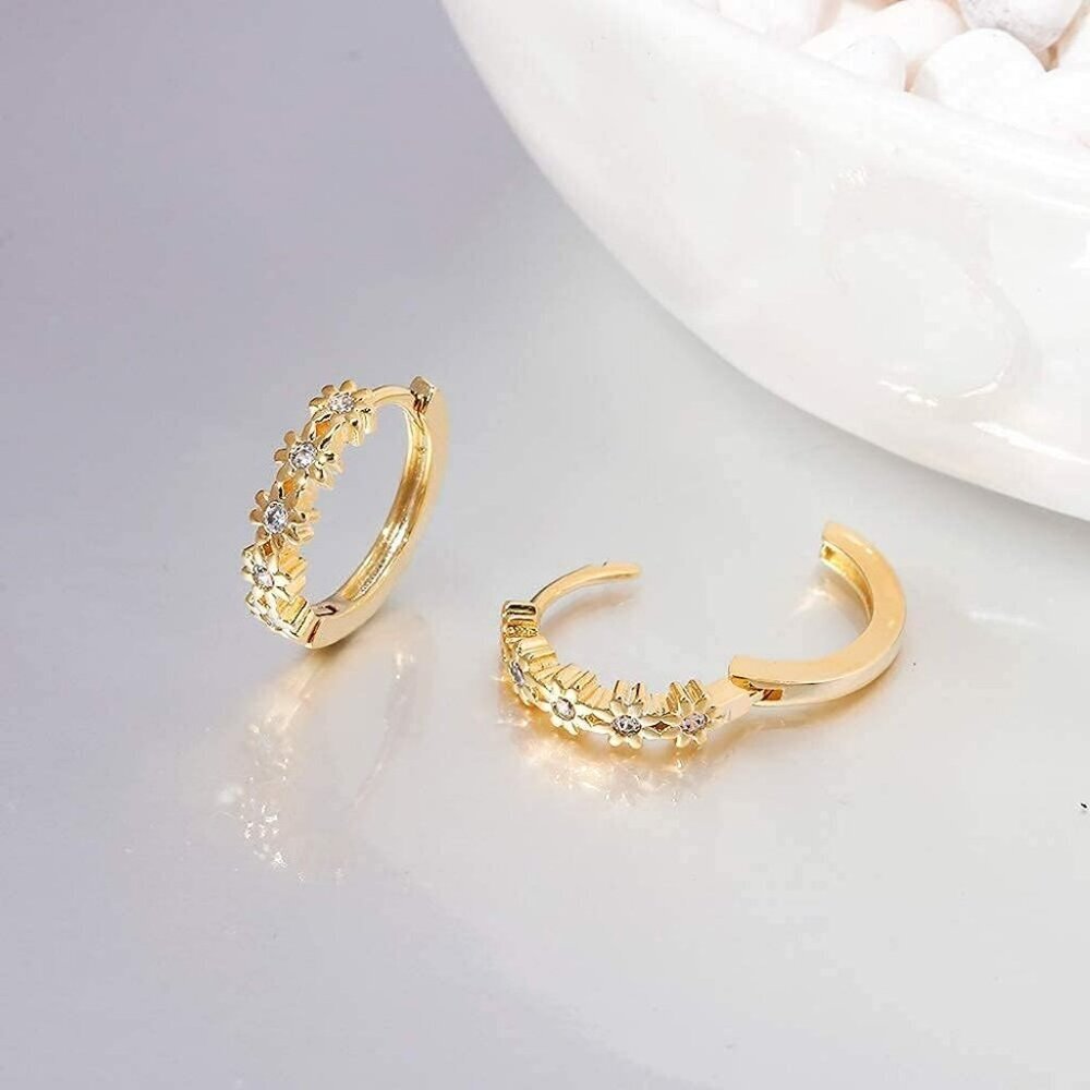 Small Hoop Earrings for Women Girls Flower Cubic Zirconia Huggie Earrings Hypoal - Picture 5 of 8